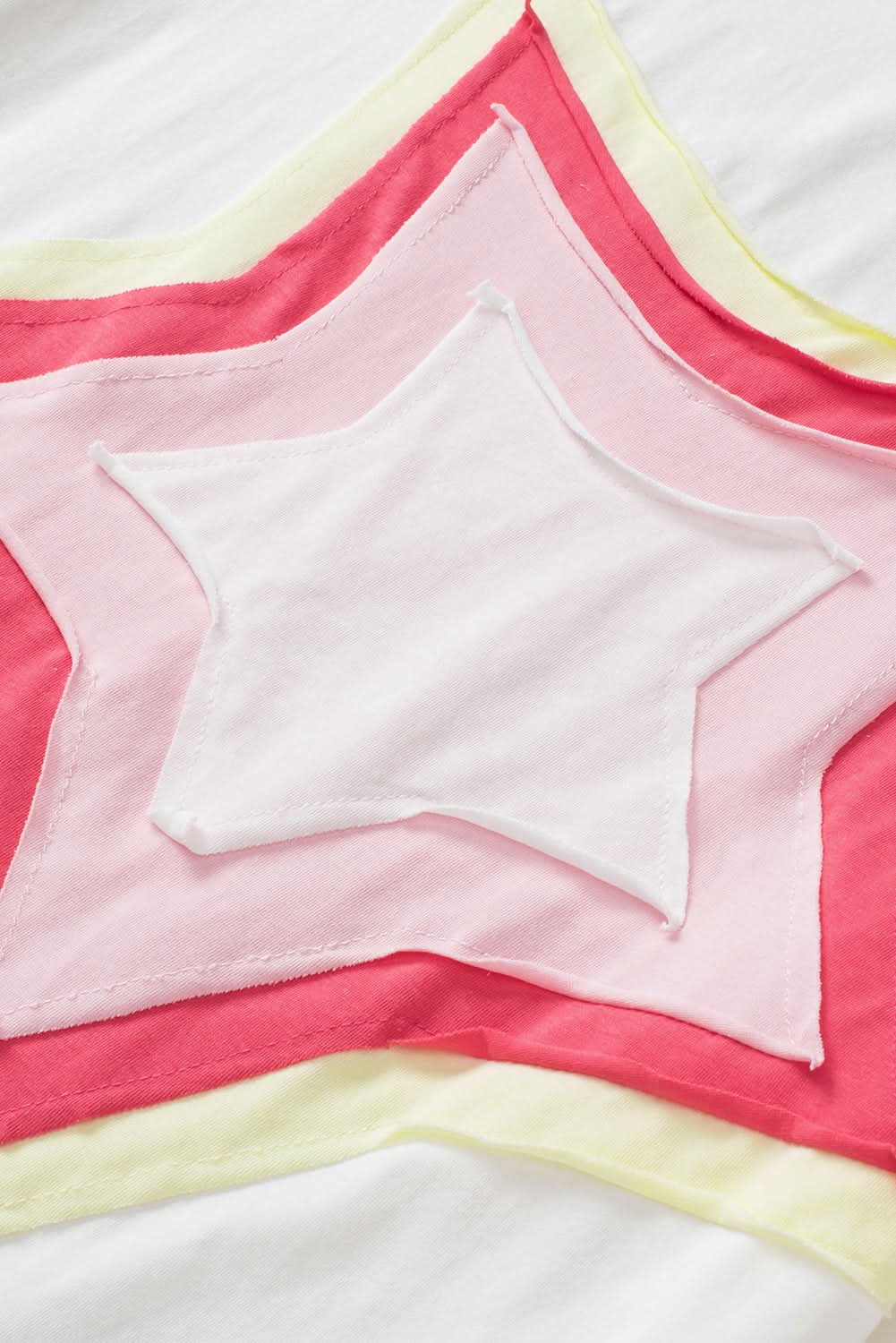 White Colorblock Star Patched Half Sleeve Oversized Tee - Love Salve